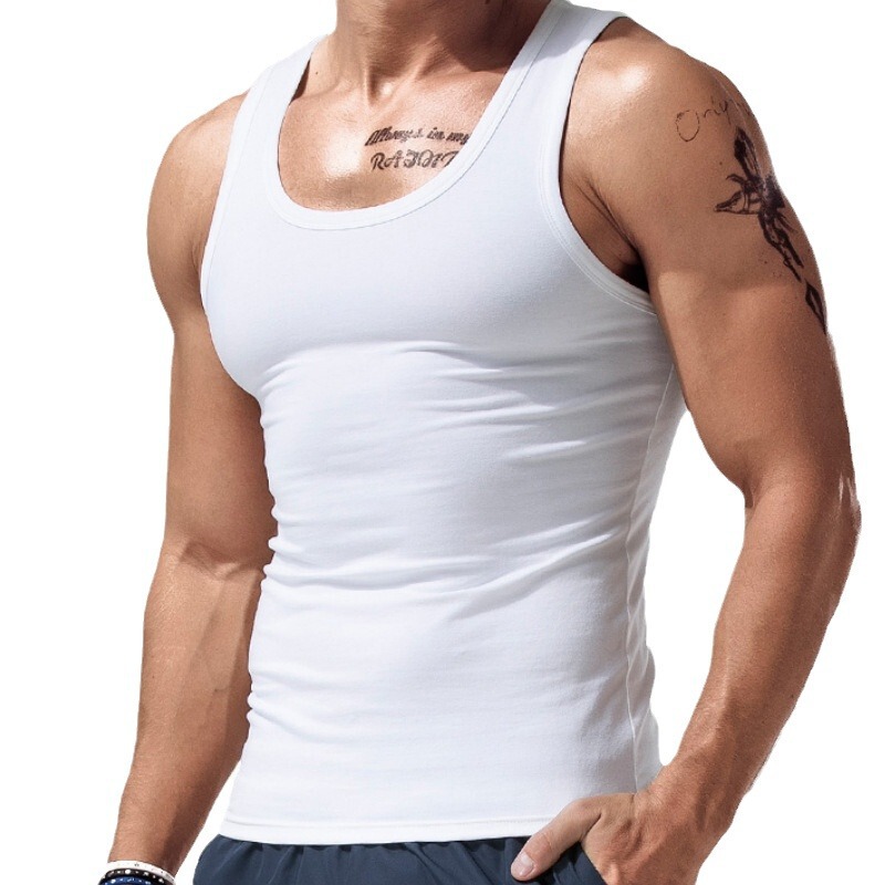 260G Men's Pure Cotton Heavy-weight Vest Fine Thread Sports Fitness All-match Slim-fit Solid Color 260G Men's Pure Cotton Heavy-weight Vest Fine Thread Sports Fitness All-match Slim-fit Solid Color