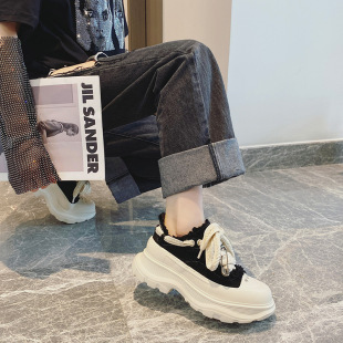 2025 New Canvas Shoes Thick Sole Women's Open Smile Height Increased Men's 41-45 Sports Shoes Couple's Niche Shoes