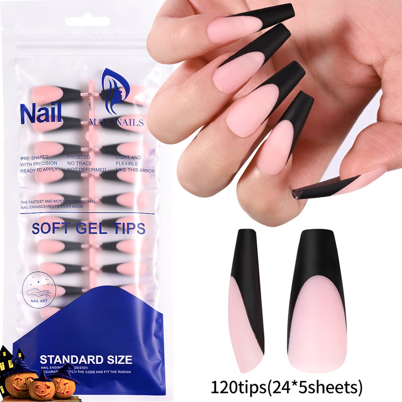 Cross-border 120 black-and-white French long T nail art simple high-end detachable bag wearing nail stickers