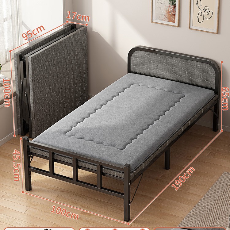 Cama plegable hogar individual cama simple cama supletoria 1,2 m reforzado almuerzo cama pequeña casa de alquiler adulto placa dura cama de hierro