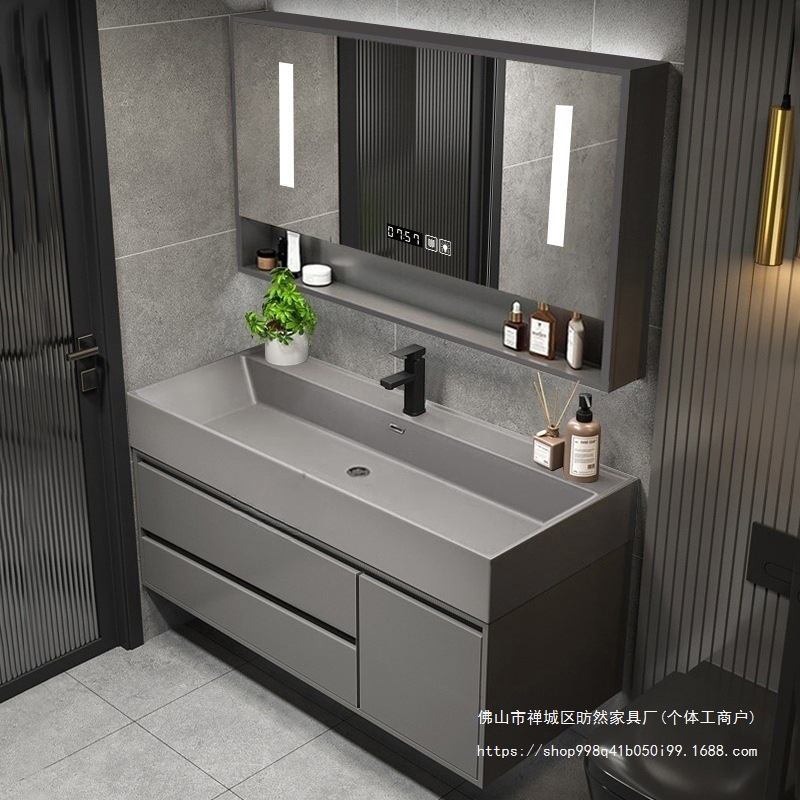 Smart Mirror Cabinet Slate Bathroom Wash Basin Cabinet Combination Washstand Light Nano Rock Integrated Bathroom Cabinet