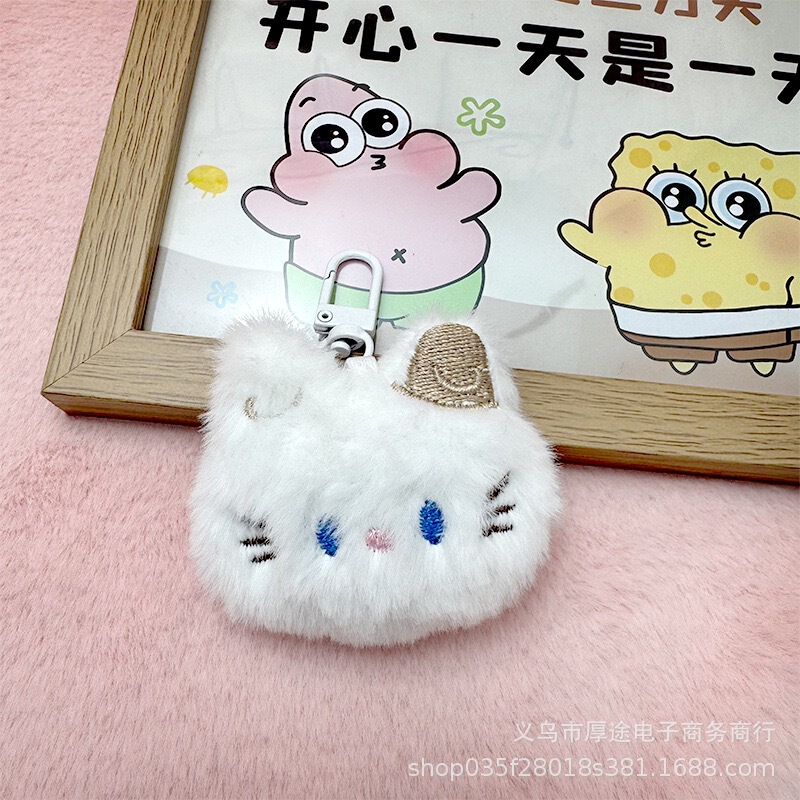 新款卡通长尾巴猫毛绒公仔钥匙扣玩偶包包挂件领结帕恰狗书包挂饰|undefined