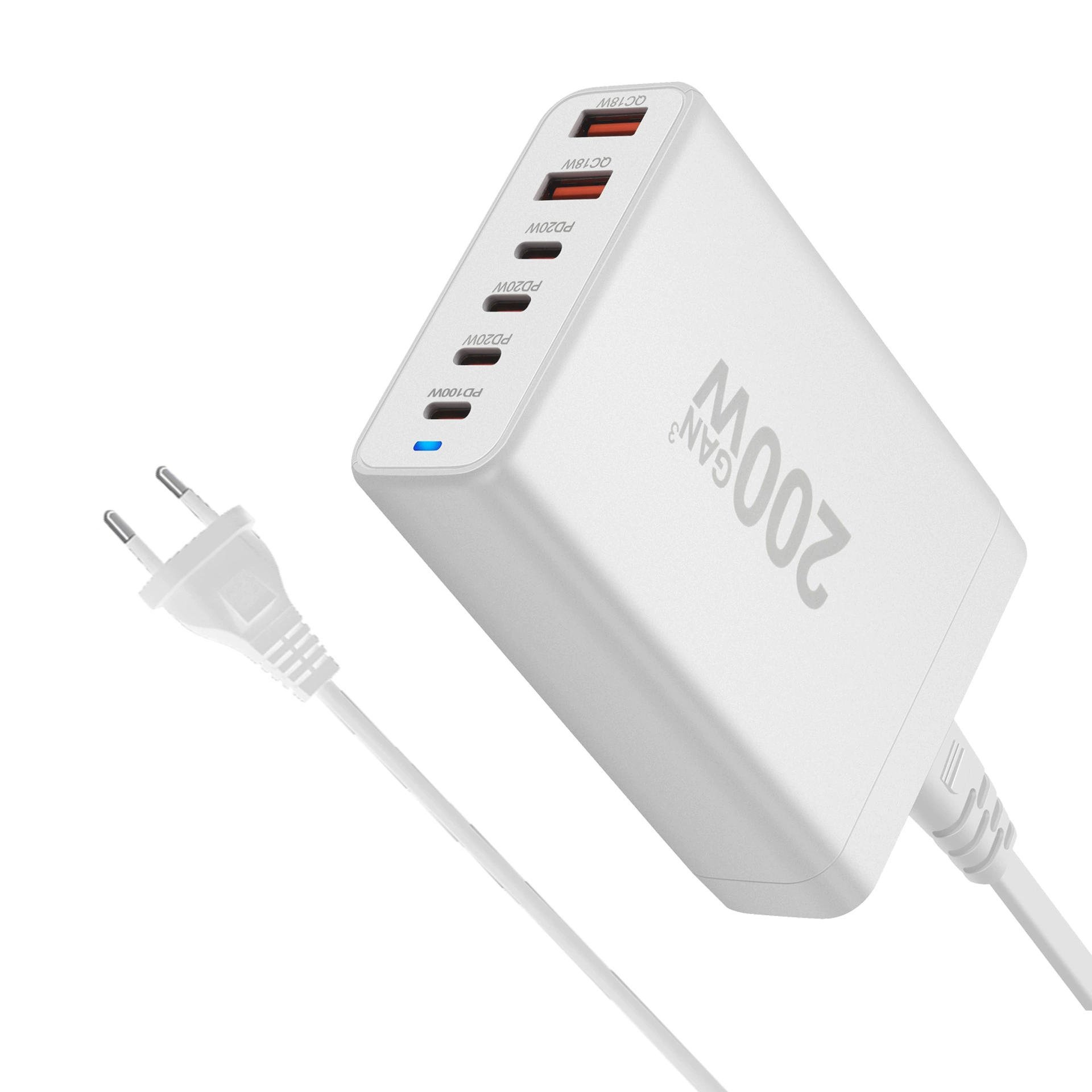Зарядное устройство GaN на 200W, многоразъемное PD/QC USB-C & USB-A, сменные-plug варианты (US/EU/UK/AU)