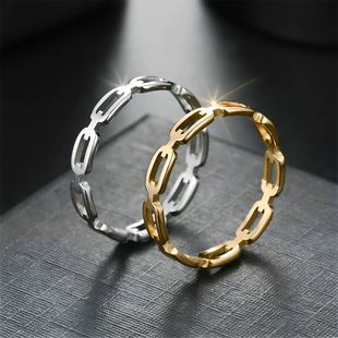 Trendy High-End Small Chain Titanium Steel Ring for Women Minimalist Hollow Design Internet Celebrity Ins Personality Couple Ring