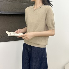 春秋新款韩版圆领套头五分袖针织衫毛衣女宽松显瘦T恤打底上衣女