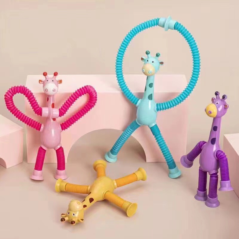 Luminous Giraffe Telescopic Tube Toy Educational Toy Cartoon Sucker Parent-Child Interactive Decompression Toy in stock