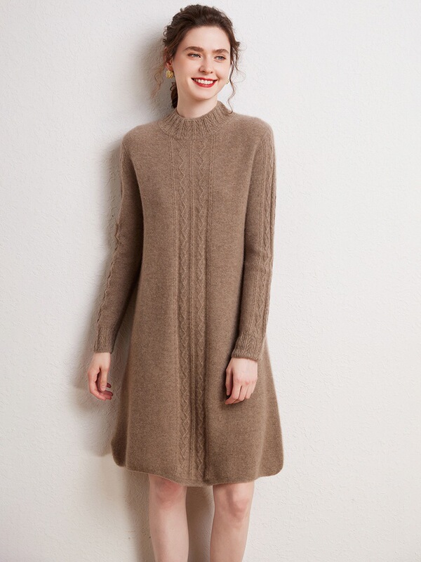 23 autumn and winter New pure cashmere dress mid-length simple inner knitted sweater thickened round neck dress 23 autumn and winter New pure cashmere dress mid-length simple inner knitted sweater thickened round neck dress