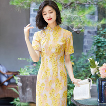 中国风女装夏季2024年新款复古高考送考日常改良旗袍黄色220226