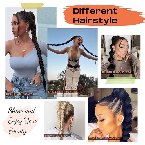 Fashionable synthetic false hair for women, long ponytail wig with hairband-style attachment, false hair with braided extensions