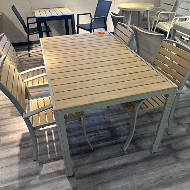 Mesas y sillas de patio al aire libre, mesas grandes, balcones, campamentos de ocio, mesas y sillas de madera de plástico de madera anticorrosiva, mesas exteriores de café y té con leche