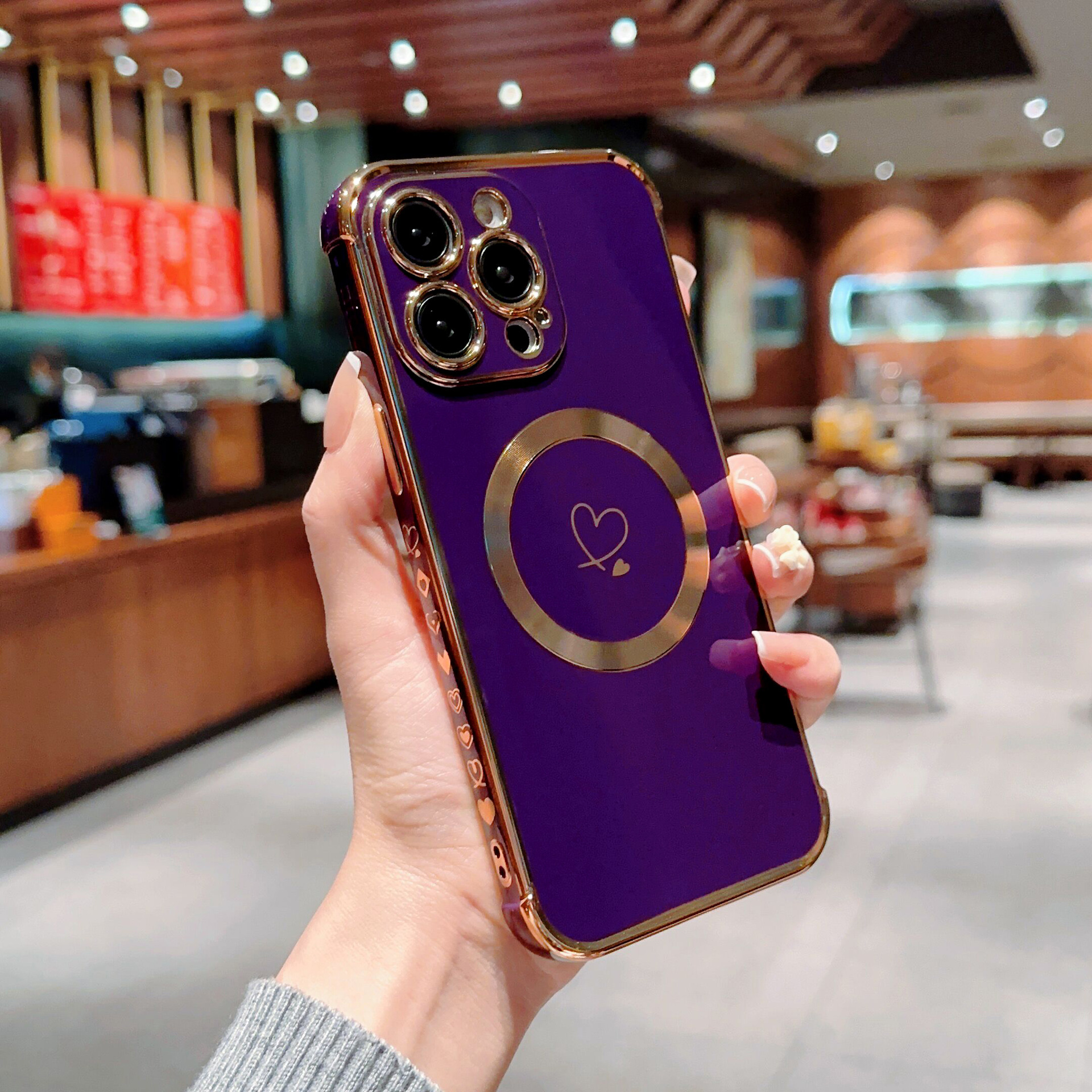 Magnetic Electroplated Double Heart Phone Case For Iphone 17_voghion.com