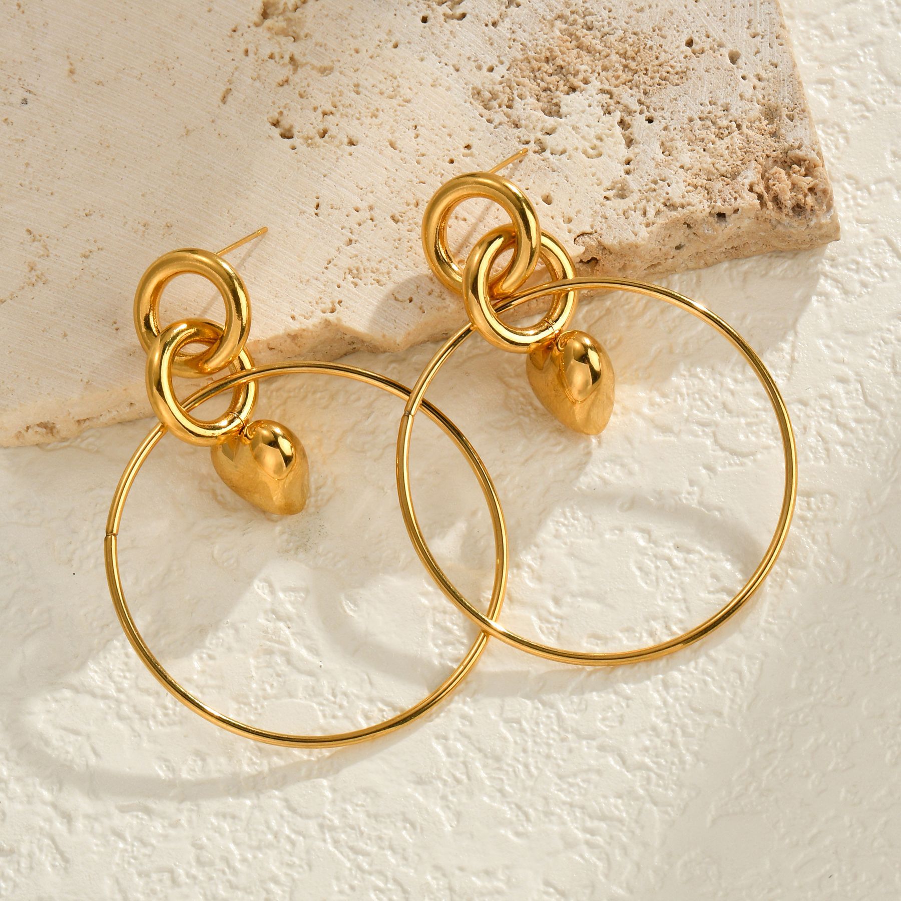 9g Weight PVD Coated Gold Plating Process 201 Stainless Steel Ear Needle Material 18K Real Gold Plated Plating Material Stone-Free Inlay Material Drop Earrings, Ear Studs Classification 1 Pair Quantity Daily Occasion 201 Stainless Steel Material Heart Shape Pattern Women's Gender Retro, IG Style Style Mixed Metal, Plating Craft 1 Pair IG Style Retro Heart Shape Mixed Metal Plating 304 Stainless Steel Drop Earrings Ear Studs 3