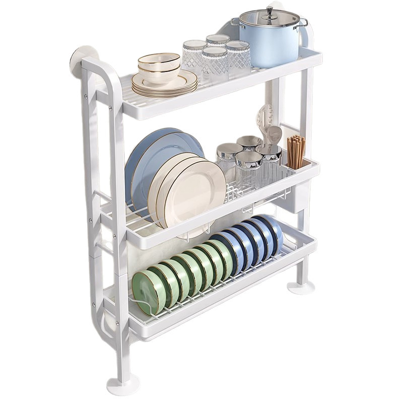 Estante de la cocina sin agujeros de borde estrecho para la pared superior para la bandeja de platos y almacenar un pequeño estante de lavaplatos