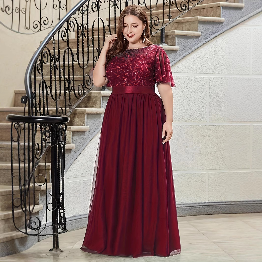 Cross-border Ladies European and American plus size Light Luxury Evening Dress Elegant Mesh Ladies Dress dress Foreign Trade Wholesale