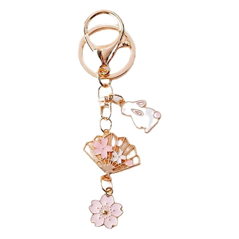 Estilo japonés flor fresca ventilador llavero chica corazón novias llavero bolsa colgante accesorios regalo Coche