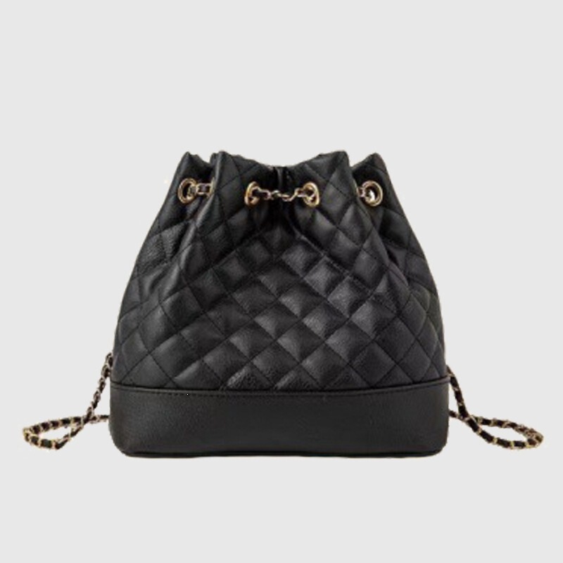2025 New Style Chanel-Inspired Bucket Bag with Quilted Chain, Fashionable Backpack for Work and Leisure, Drawstring Textured Shoulder Bag