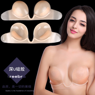 Cross-border Hot Sale One-piece Silicone Deep U Bra Strapless Strap Invisible Sexy Glitch Seamless Chest Sticker Underwear European Size