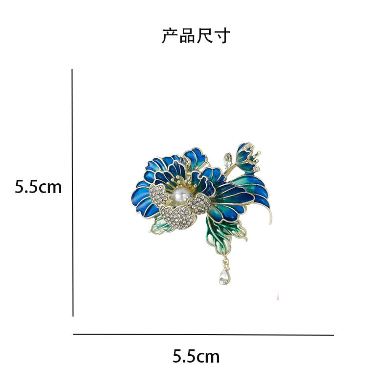Chinese Style Enamel Peony Flower Brooch Light Luxury Retro High-end Flower Corsage Pressure Breasted Clothing Pin Hanfu Accessories