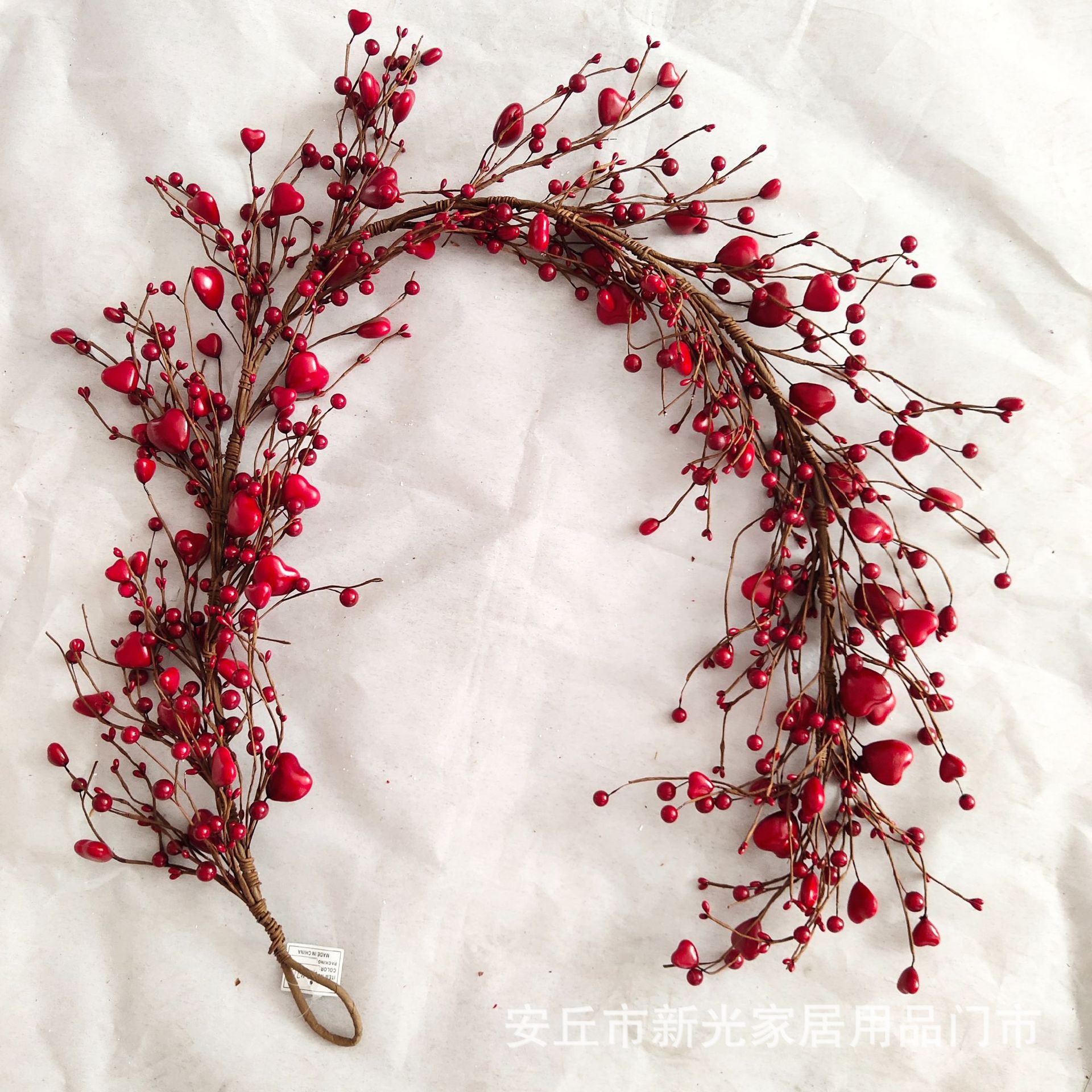 跨境亚马逊情人节爱心仿真花环仿真藤条家居装饰壁挂婚庆心形藤圈