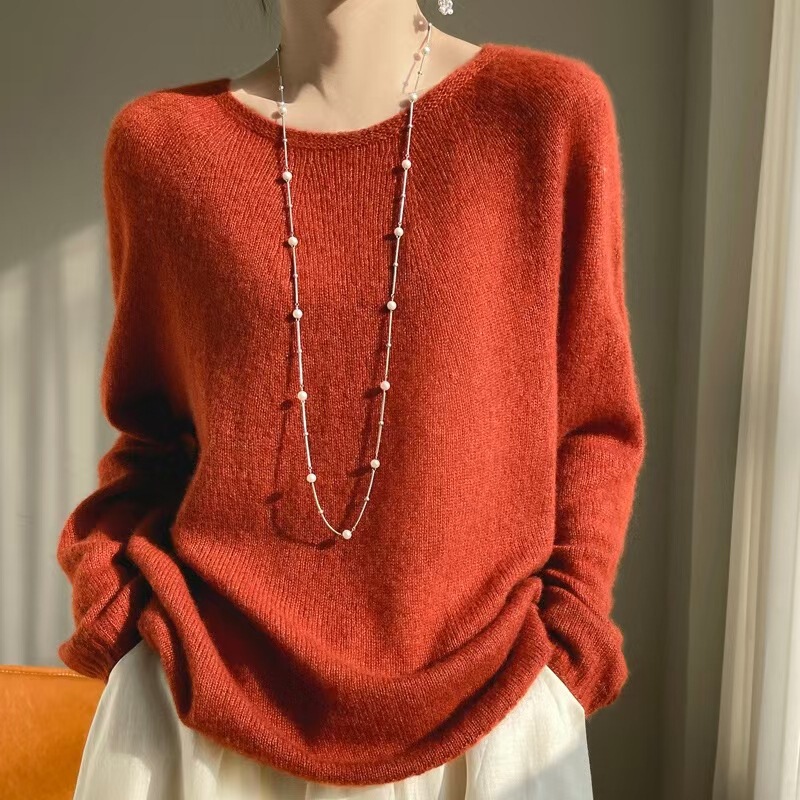 Soft waxy ~ 75% cashmere 25% mulberry silk! Women's Thin Round Neck Loose Sweater Seamless Lazy Sweater