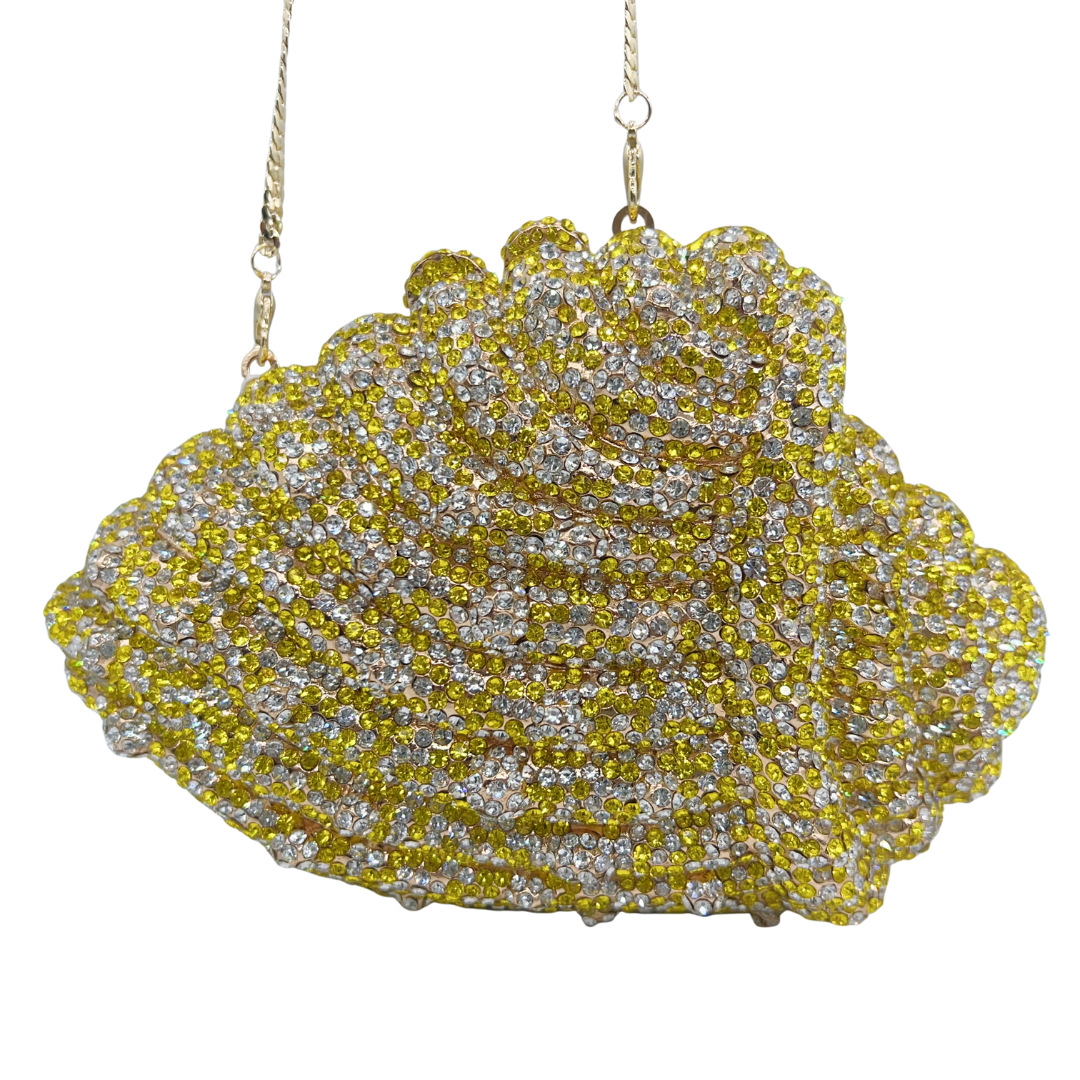 Clutch nữ hình vỏ sò đính đá dạ hội cầm tay — màu vàng, màu hồng, tím hoa violet, tùy chỉnh màu khác chi tiết 2