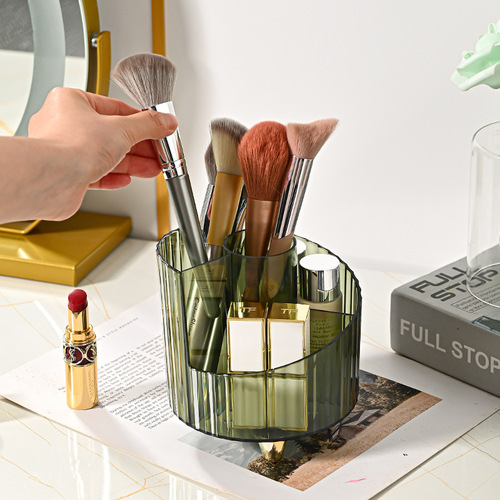 化妆刷收纳桶便携大容量笔筒高级透明轻奢口红香水眉笔桌面收纳盒