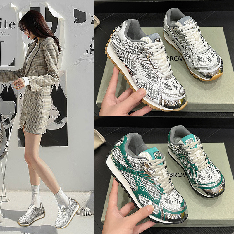 Internet Celebrity Color-Blocked Dad Shoes for Women New Casual Sports Shoes Thick-Soled Genuine Leather Slim Versatile Sneakers for Women Super Hot Ins