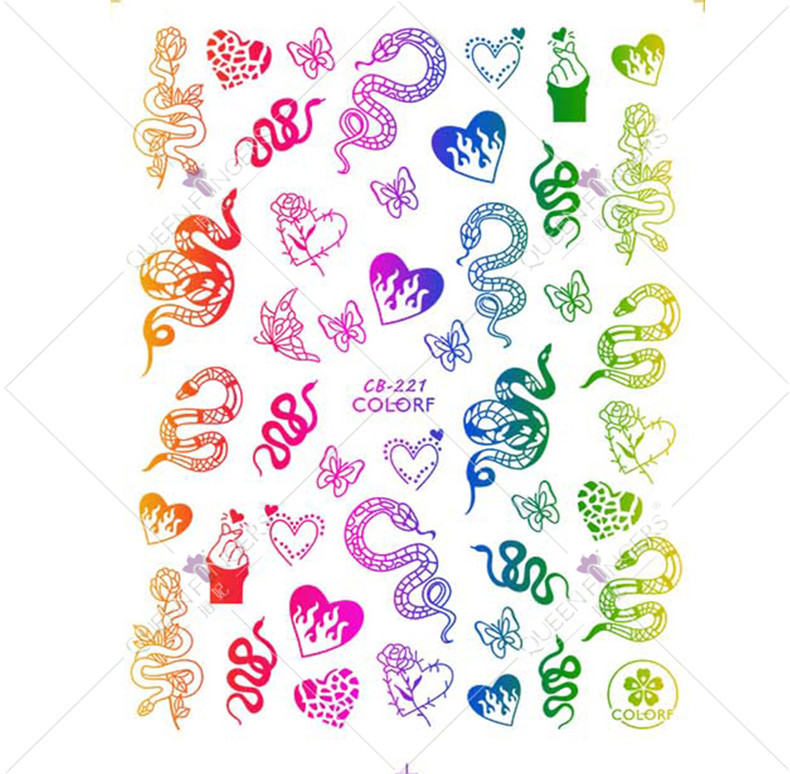 Joyas de manicuras láser fantasía serie de pegatinas de uñas de color dragón y phoenix de estilo chino colorido pegatinas de uñas de serpiente