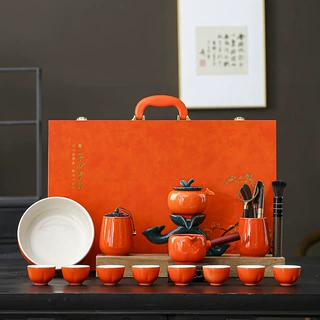 事事如意柿子自动茶具套装家用高档功夫茶杯2024新款懒人泡茶神器