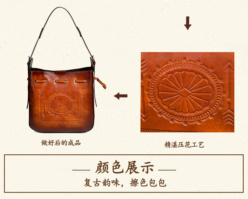 Túi tote da bò cổ điển phong cách vintage, đáy rộng, dung tích lớn, quai đeo vai — Màu xanh lá cây chi tiết 4