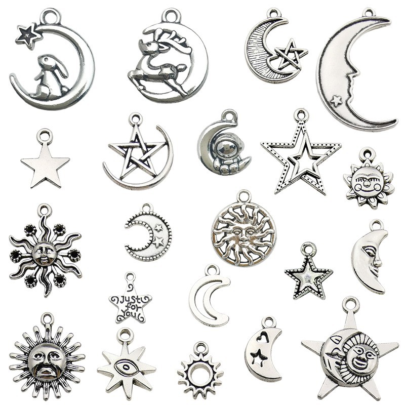 Ancient silver pendant 1 star Moon Sun alloy jewelry diy bracelet necklace pendant earrings jewelry accessories Ancient silver pendant 1 star Moon Sun alloy jewelry diy bracelet necklace pendant earrings jewelry accessories