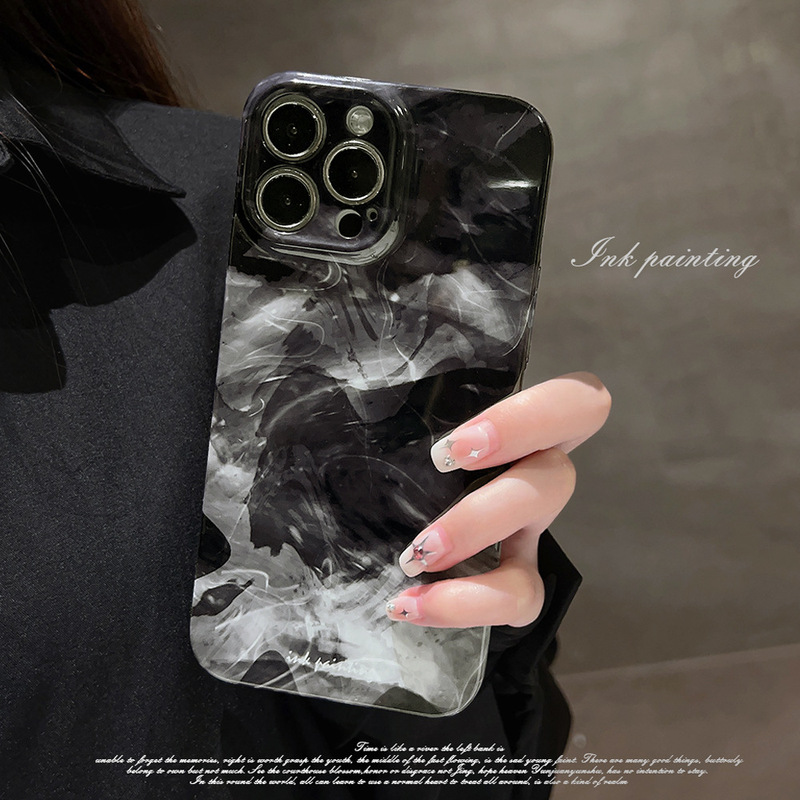 Black and White Ink Smudged Design Suitable for 16 Pro Max Phone Case, Apple 17 Simple 11 Hard 14 Film iPhone Minimalist 15