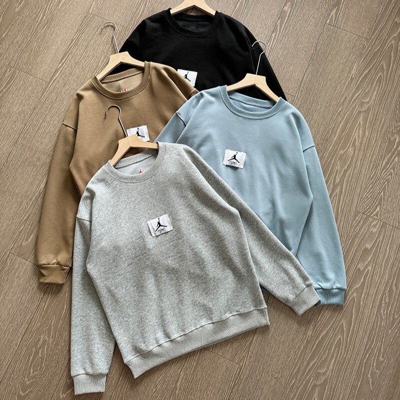 Overseas Popular Jordan Aj Men's Round Neck Sweatshirt Flyer Black Label Patch Embroidered Casual Loose Couple Pullover