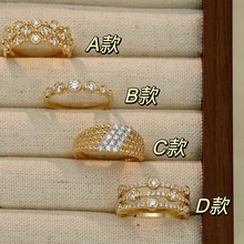 vintage中古风珠宝镶钻指环法式复古金色老钱风18k黄金色戒指女