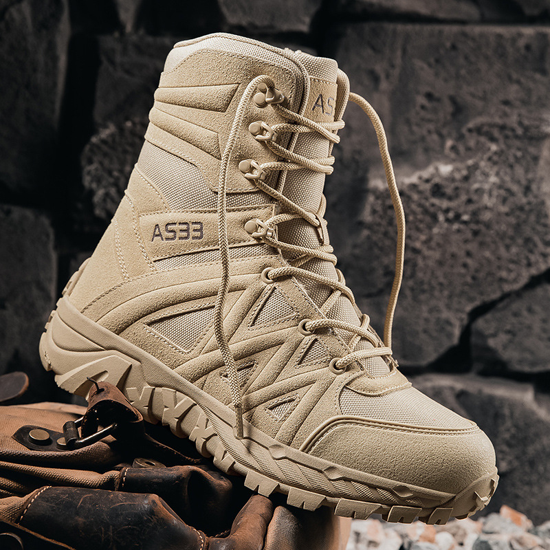 Fábrica fuente de nuevos zapatos militares de tamaño grande al aire libre, zapatos de campo de campo, lazos delanteros de alta altura, zapatos de hombre de tamaño grande 39 - 47
