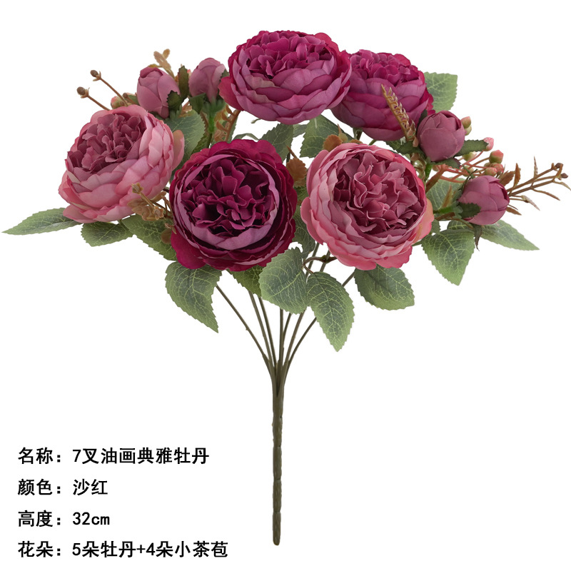 7 fork oil painting elegant peony sand red