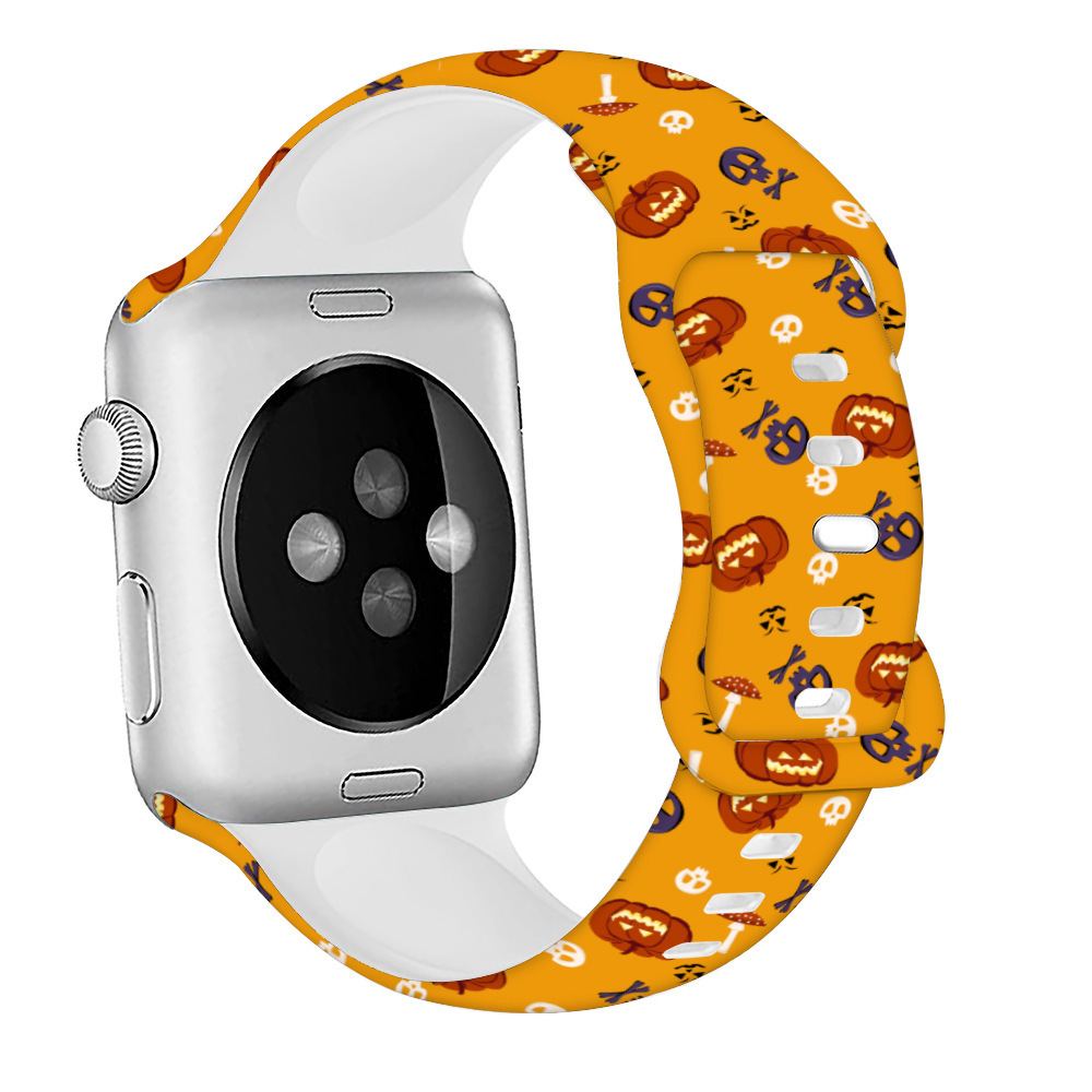 Cross-Border Hot Selling Suitable for Apple Apple Watch Color Printed Silicone Strap 2025 Halloween Day Printed Strap