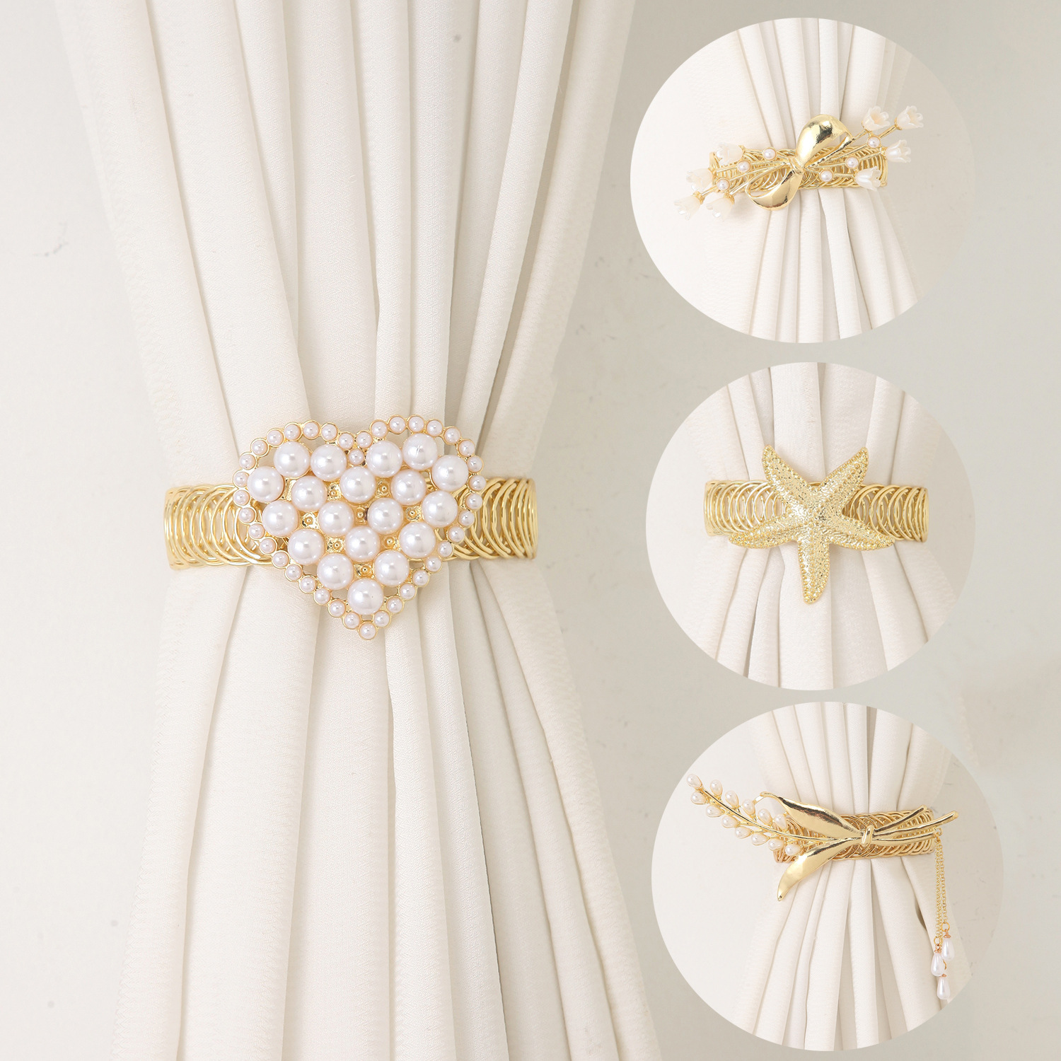 Abraçadeira de cortina com coração e pérolas elegante_voghion.com