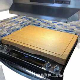 竹制燃气灶盖板家用厨房灶台天然气盖板竹木带果汁槽砧板