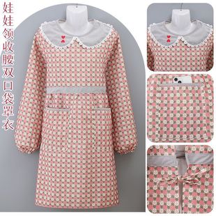 Women's New Long-Sleeved Smock, Anti-Fouling and Wear-Resistant Cooking Adult Apron Work Clothes, Breathable Home Kitchen Style Cotton Cloth
