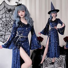 ハロウィーン成人衣装魔法使い魔女スリット星空吸血鬼魔女衣装コスプレcosロングスカート