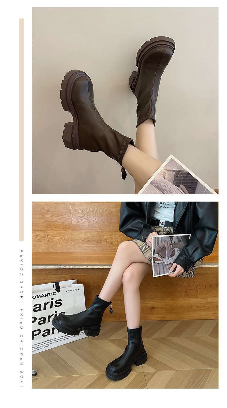British Style Women’s Ankle Boots With Thick Heel And Back Zipper_voghion.com