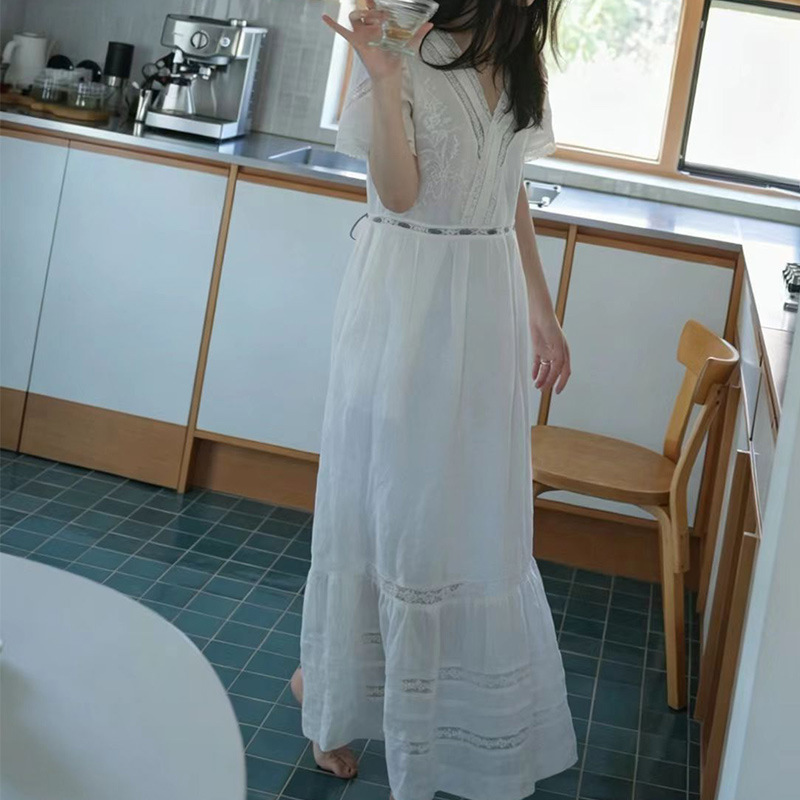 Ginger 1920S Series Antique Lace Ramie Embroidery Butterfly and Lily of the Valley Blouse/Dress