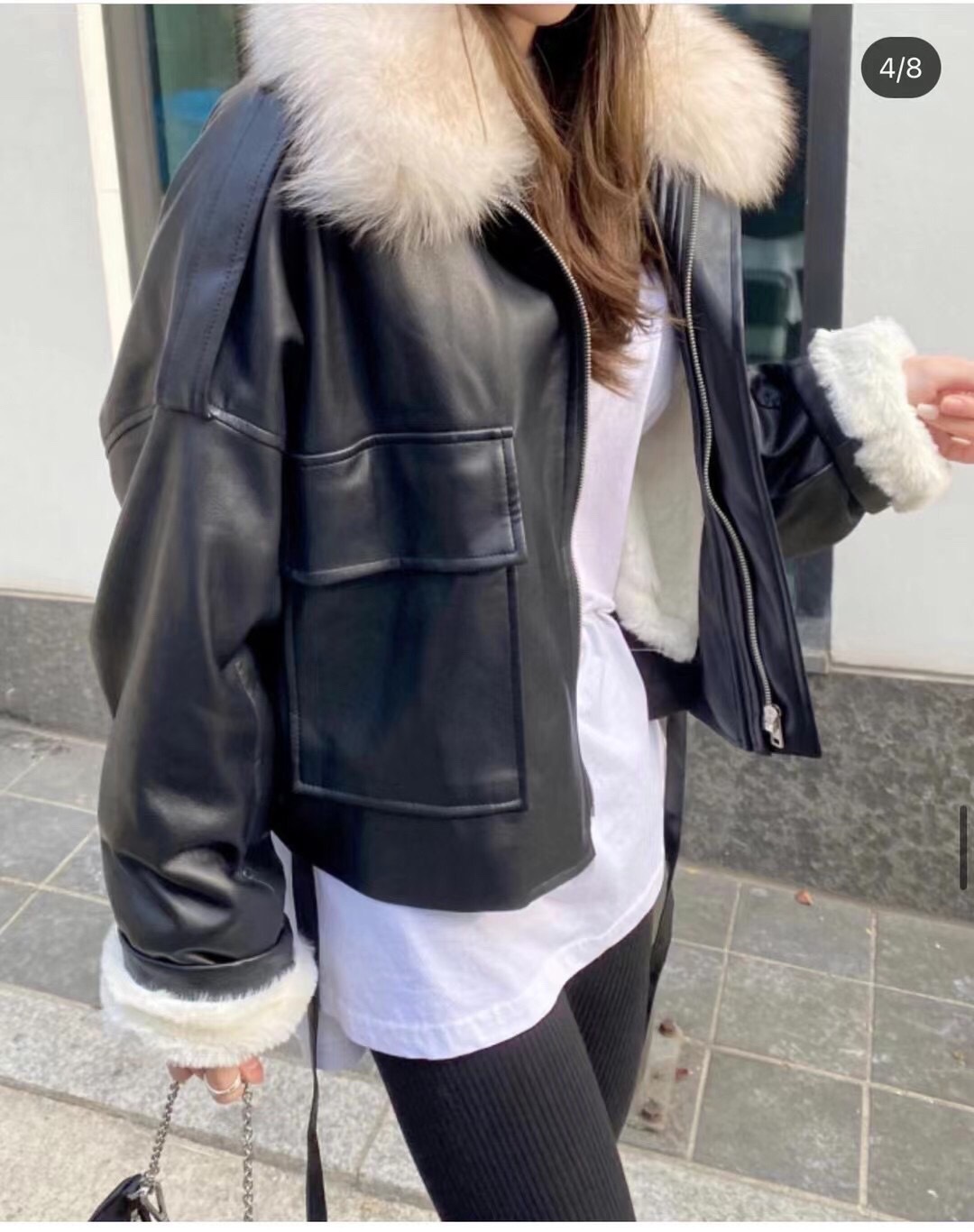 Women's Leather Fur Coat With Large Collar And Velvet Lining_voghion.com