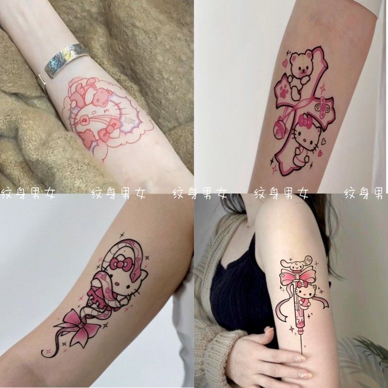 Pink sweet cool bowknot girl chest thigh flower arm small fresh fairy personality waterproof long-lasting tattoo stickers