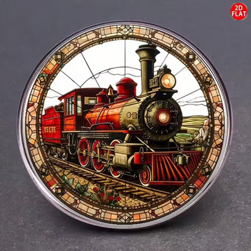 Retro Steam Train, Stainless Steel Medal, Personalized Design, Time Gemstone, Lightweight and Portable