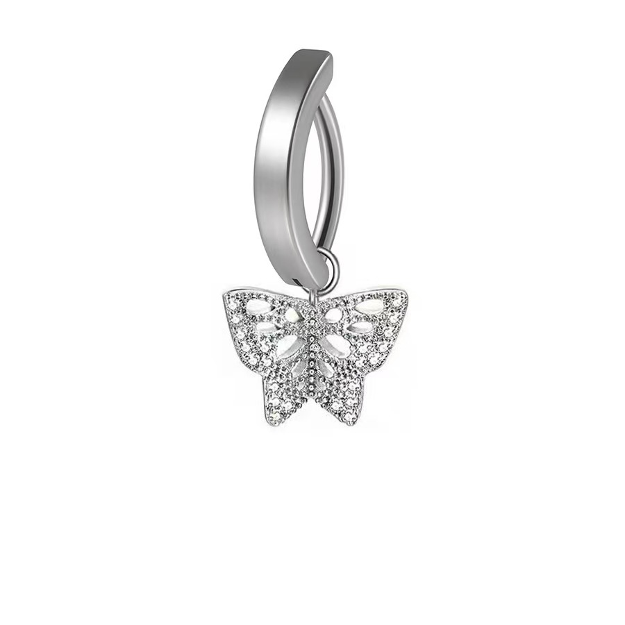 Minimalist Curved Navel Ring With Butterfly And Pentagram Designs_voghion.com