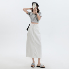女性用スリープルーフホワイトテンセルデニムスカート、夏用ハイウエスト痩身Aラインスカート、ミドル丈デニムスカート