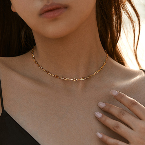 Copper-plated 18K real gold plain chain minimalist INS style versatile clavicle necklace heart-shaped O-link metal circle texture necklace