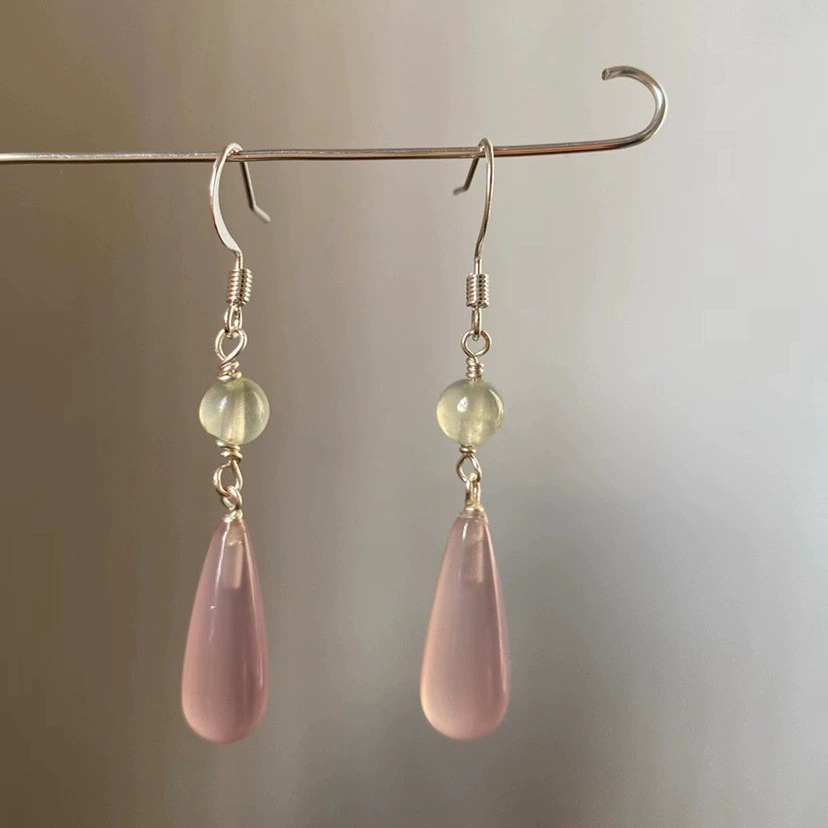 Снипперы-фиалки? Drop Jasper Earrings, ретро-китайский стиль, варианты заушины и клипса, 4.5 см